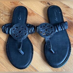 CIRCUS IVY black faux leather sandals shoes 7